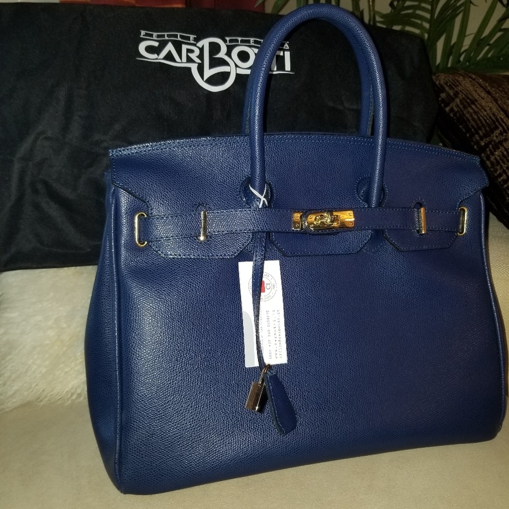 Carbotti Classico Leather Handbag 35CM-Blue